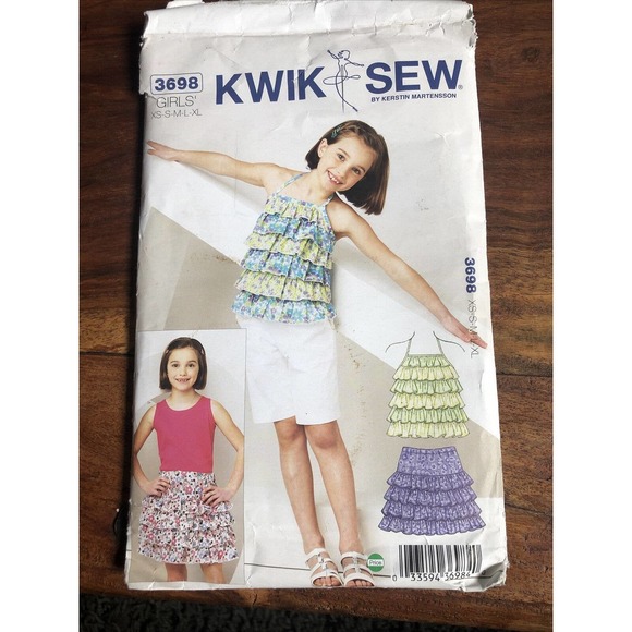 KWIK SEW PATTERN HALTER TOP & SKIRT BOTH RUFFLY GIRLS' SIZE XS-S-M-L-XL # K3698 - Picture 1 of 2